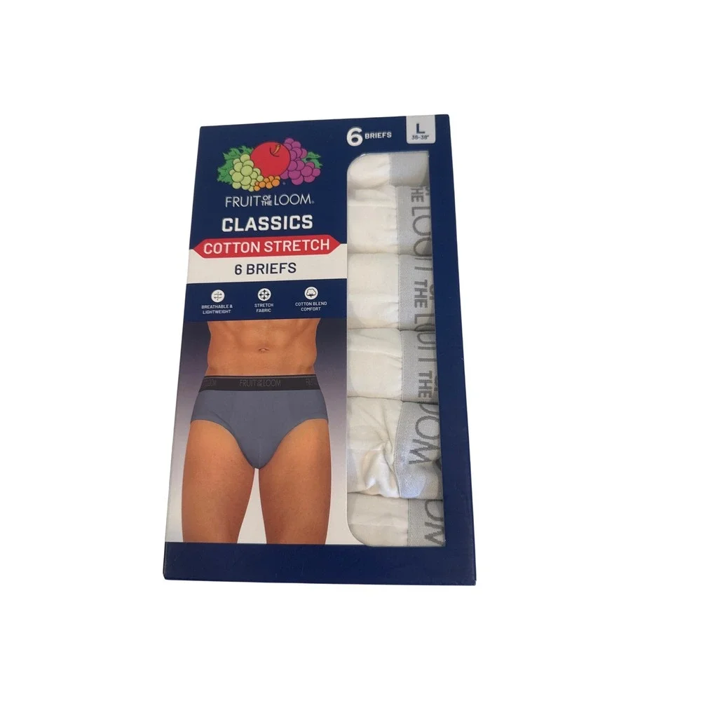 Fruit of the Loom Classics Cotton Stretch 6 Pack Briefs White Mens Large 36-38